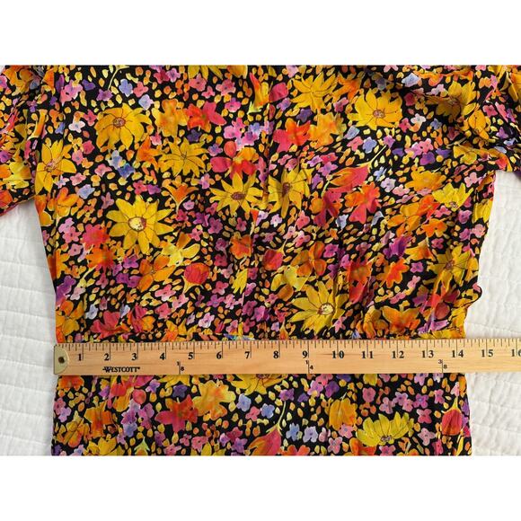 Rebecca Vallance Dress Womens 10 Black Multi Arles Midi Floral Pearl Buttons - Picture 12 of 12